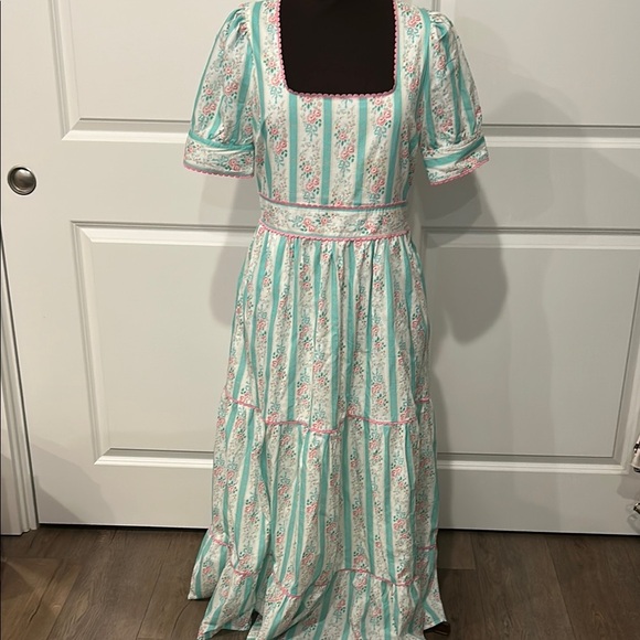 TCEC Pastel Pink Mint Green Floral Short Sleeve Cottagecore Dress Size Large - Picture 2 of 13